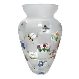 Vintage Signed Lenox Nature's Splendor Hand Painted Frosted Glass Vase